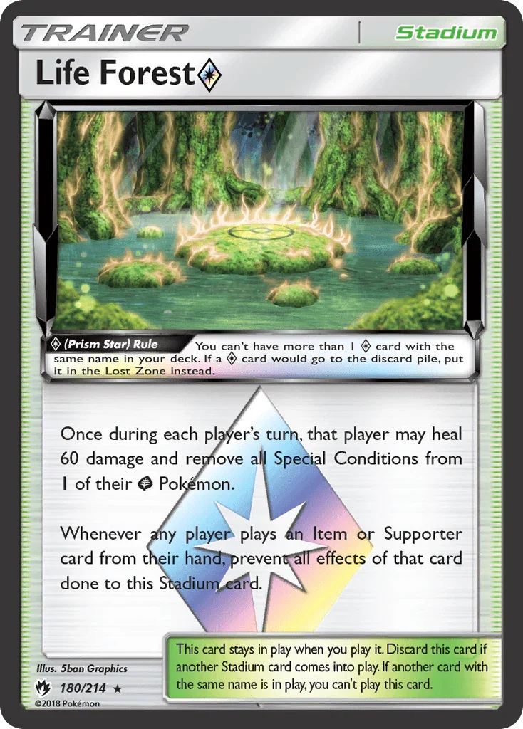 180, Holo Rare, Holofoil, Stadium, Sun & Moon: Lost Thunder Life Forest (180/214) (Prism Star) [Sun & Moon: Lost Thunder] - Trading Card World