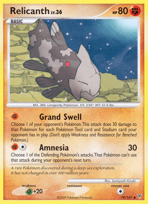 79, Fighting, Grass[+20], Normal, Platinum: Supreme Victors, Reverse Holofoil, Uncommon Relicanth (79/147) [Platinum: Supreme Victors] - Trading Card World