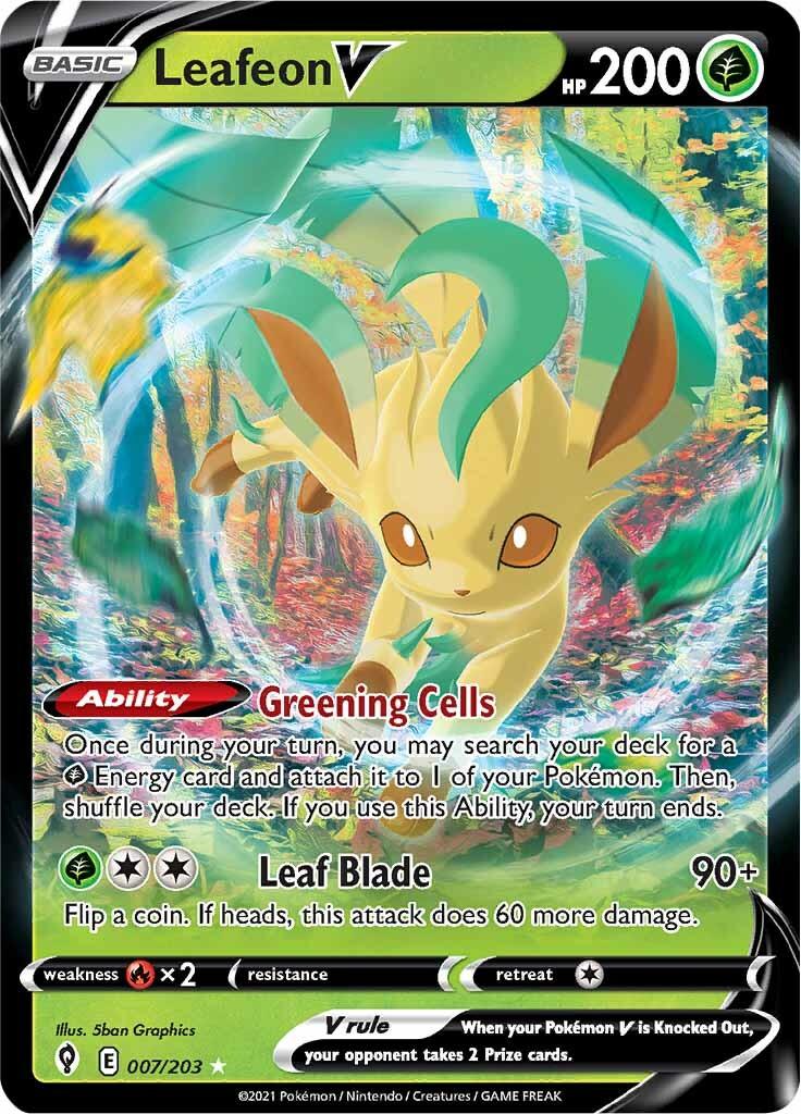 007, Fire [x2], Grass, Holofoil, Sword & Shield: Evolving Skies, Ultra Rare Leafeon V (007/203) [Sword & Shield: Evolving Skies] - Trading Card World