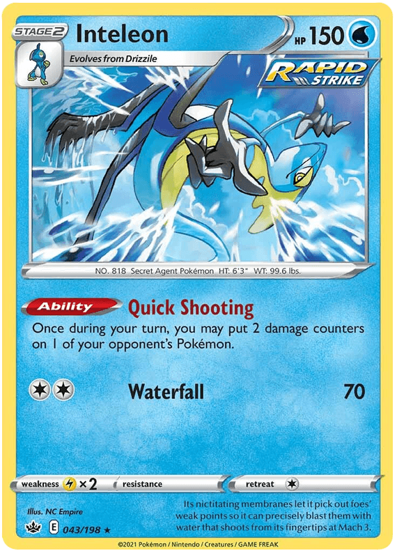 043, Holo Rare, Holofoil, Lightning [x2], Reverse Holofoil, Sword & Shield: Chilling Reign, Water Inteleon (043/198) [Sword & Shield: Chilling Reign] - Trading Card World