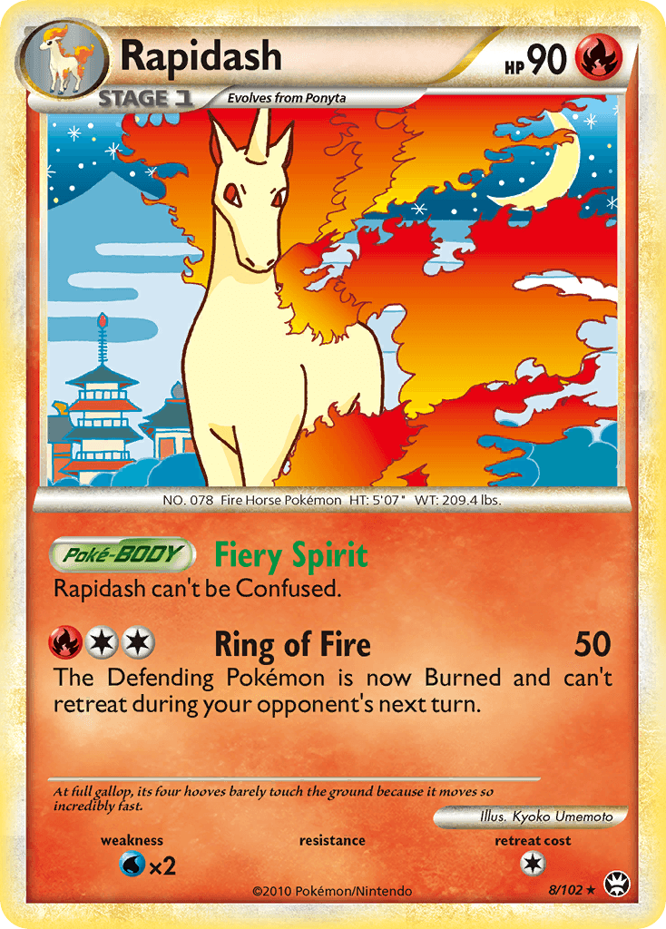 Fire, HeartGold & SoulSilver: Triumphant, Holo Rare, Holofoil, Reverse Holofoil, Water[×2] Rapidash (8/102) [HeartGold & SoulSilver: Triumphant] - Trading Card World
