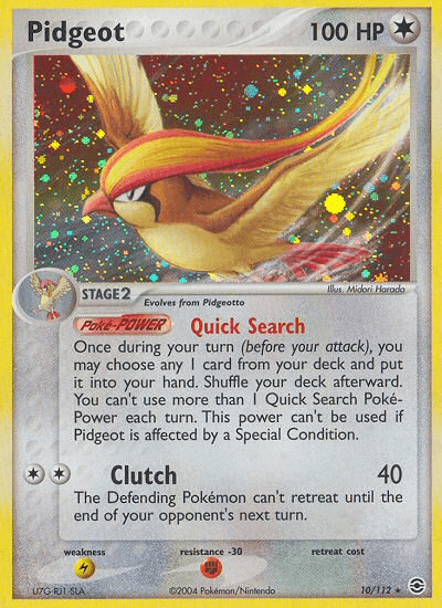 10, Colorless, EX: FireRed & LeafGreen, Fighting[-30], Holo Rare, Holofoil, Lightning[×2], Reverse Holofoil Pidgeot (10/112) [EX: FireRed & LeafGreen] - Trading Card World