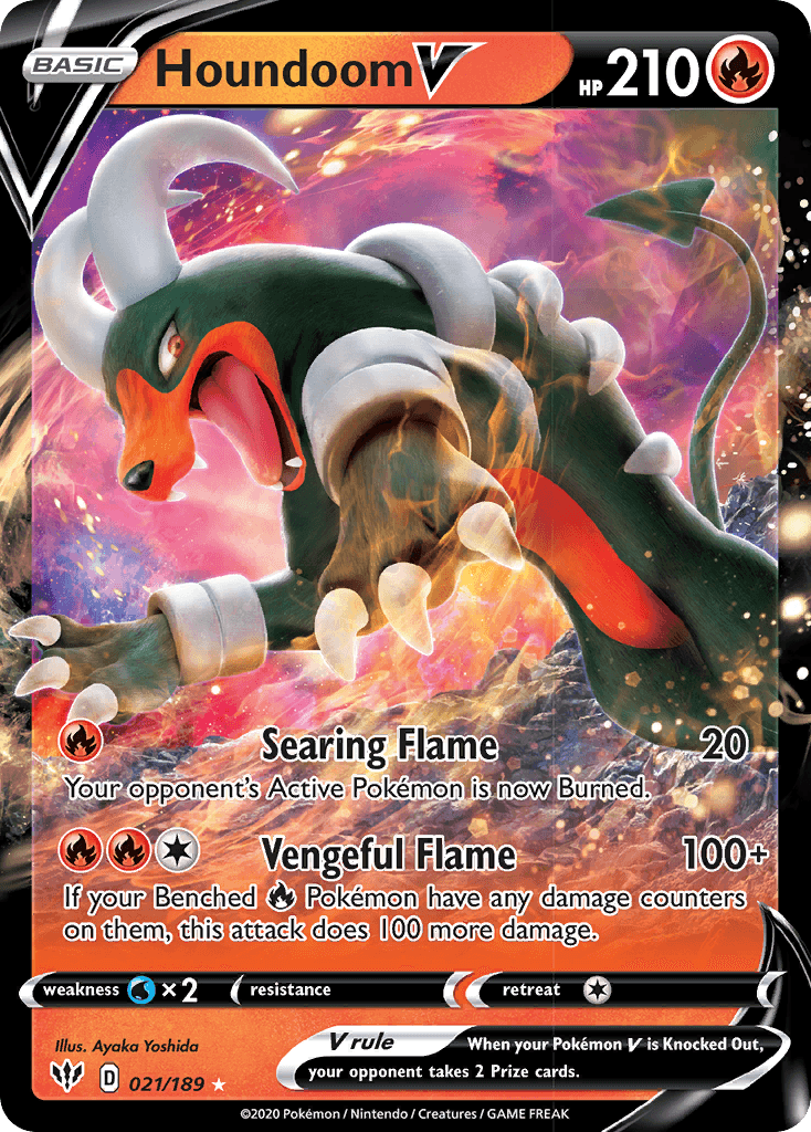 021, Fire, Holofoil, Sword & Shield: Darkness Ablaze, Ultra Rare, Water[×2] Houndoom V (021/189) [Sword & Shield: Darkness Ablaze] - Trading Card World