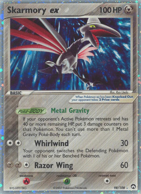 98, EX: Power Keepers, Fire[×2], Grass[-30], Holofoil, Metal, Ultra Rare Skarmory ex (98/108) [EX: Power Keepers] - Trading Card World