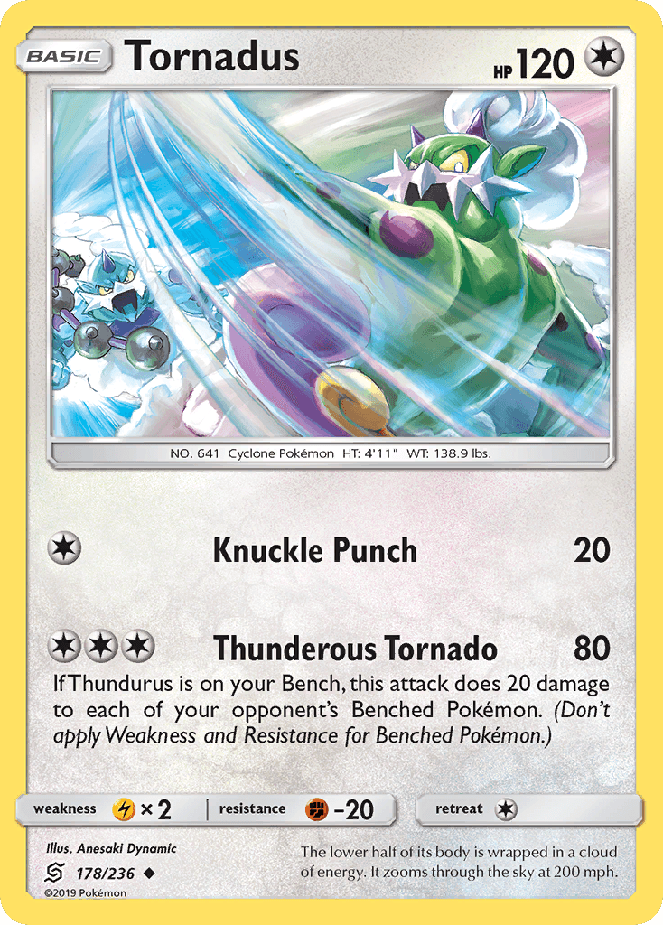 178, Colorless, Fighting[-20], Lightning[×2], Normal, Reverse Holofoil, Sun & Moon: Unified Minds, Uncommon Tornadus (178/236) [Sun & Moon: Unified Minds] - Trading Card World
