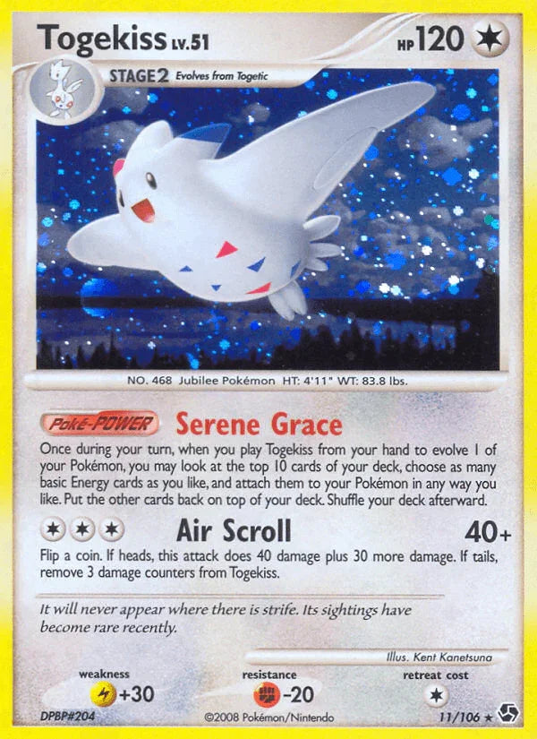 11, Colorless, Diamond & Pearl: Great Encounters, Fighting[-20], Holo Rare, Holofoil, Lightning[+30], Reverse Holofoil Togekiss (11/106) [Diamond & Pearl: Great Encounters] - Trading Card World