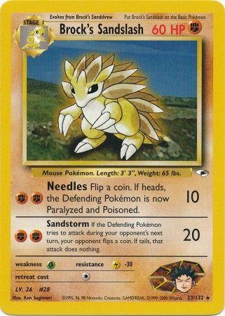 23, Fighting, Grass[×2], Gym Heroes Unlimited, Lightning[-30], Normal, Rare Brock's Sandslash (23/132) [Gym Heroes Unlimited] - Trading Card World