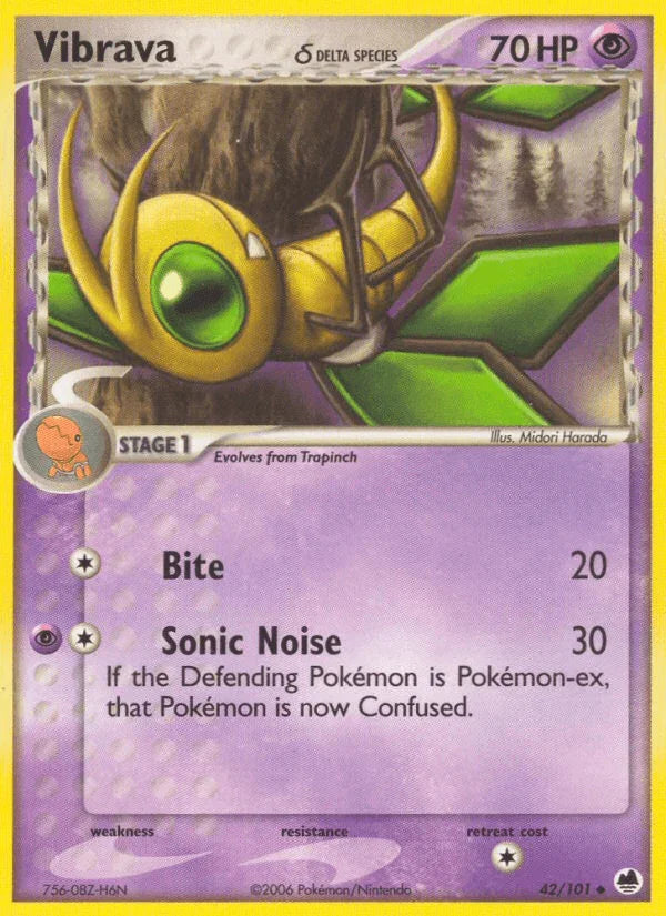 42, EX: Dragon Frontiers, Normal, Psychic, Uncommon Vibrava (42/101) (Delta Species) [EX: Dragon Frontiers] - Trading Card World