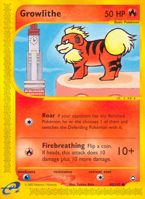 80, Aquapolis, Common, Fire, Normal, Reverse Holofoil, Water[×2] Growlithe (80/147) [Aquapolis] - Trading Card World