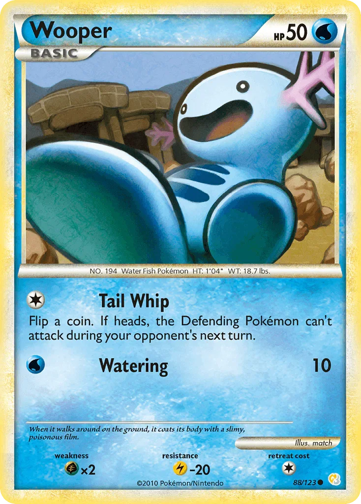 88, Common, Grass[×2], HeartGold & SoulSilver: Base Set, Lightning[-20], Normal, Reverse Holofoil, Water Wooper (88/123) [HeartGold & SoulSilver: Base Set] - Trading Card World