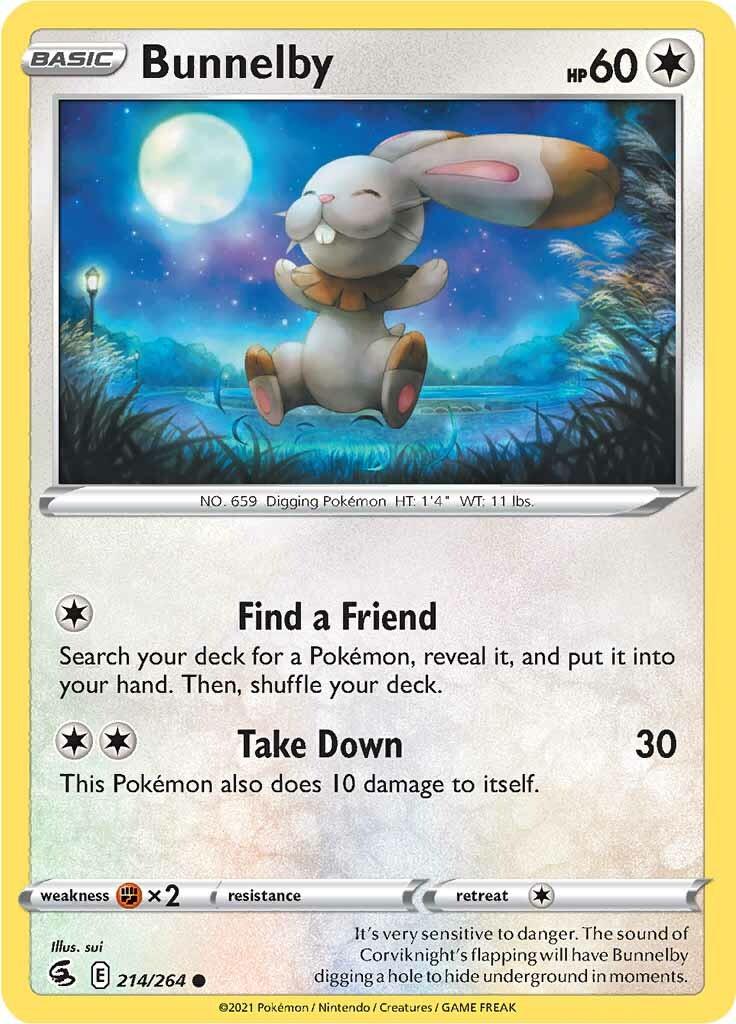 214, Colorless, Common, Fighting [x2], Normal, Reverse Holofoil, Sword & Shield: Fusion Strike Bunnelby (214/264) [Sword & Shield: Fusion Strike] - Trading Card World
