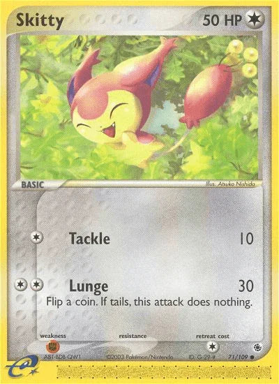 71, Colorless, Common, EX: Ruby & Sapphire, Fighting[×2], Normal, Reverse Holofoil Skitty (71/109) [EX: Ruby & Sapphire] - Trading Card World