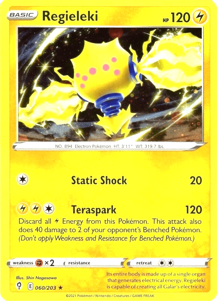 060, Fighting [x2], Holo Rare, Holofoil, Lightning, Sword & Shield: Evolving Skies Regieleki (060/203) (Cosmos Holo) [Sword & Shield: Evolving Skies] - Trading Card World