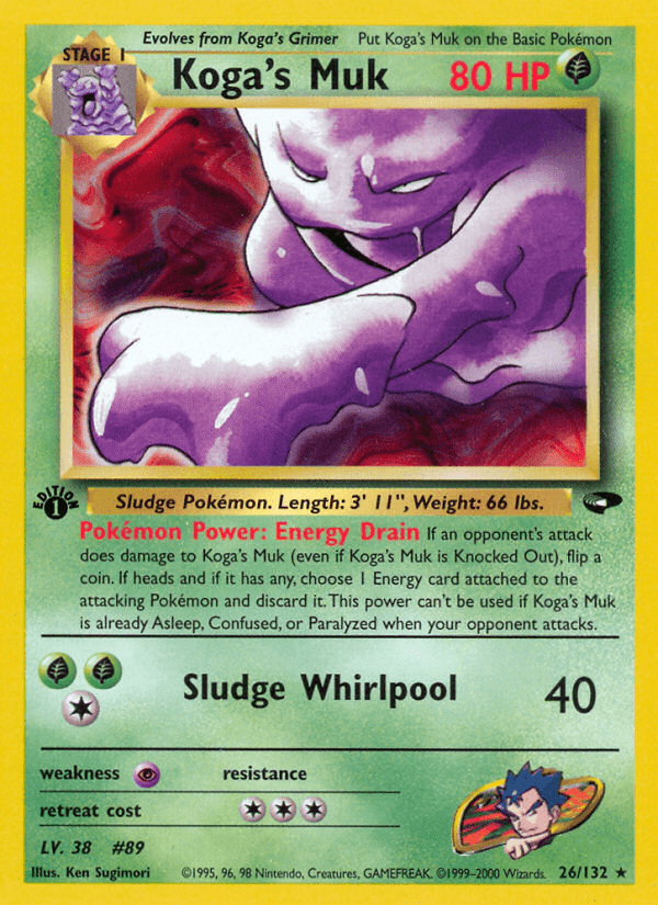 1st Edition Normal, 26, Grass, Gym Challenge 1st Edition, Psychic[×2], Rare Koga's Muk (26/132) [Gym Challenge 1st Edition] - Trading Card World