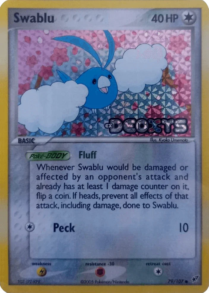 79, Colorless, Common, EX: Deoxys, Fighting[-30], Lightning[×2], Reverse Holofoil Swablu (79/107) (Stamped) [EX: Deoxys] - Trading Card World