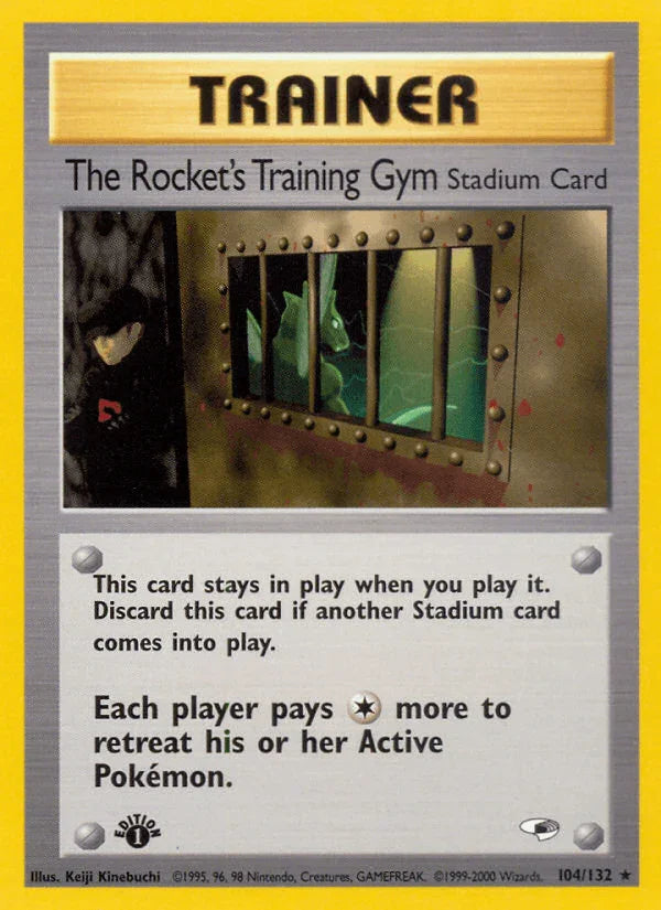 1st Edition Normal, Gym Heroes 1st Edition, Rare, Stadium The Rocket's Training Gym (104/132) [Gym Heroes 1st Edition] - Trading Card World