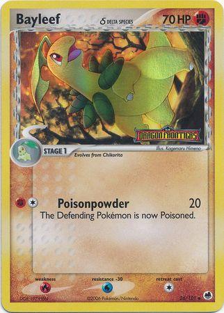26, EX: Dragon Frontiers, Fighting, Fire[×2], Reverse Holofoil, Uncommon, Water[-30] Bayleef (26/101) (Delta Species) (Stamped) [EX: Dragon Frontiers] - Trading Card World