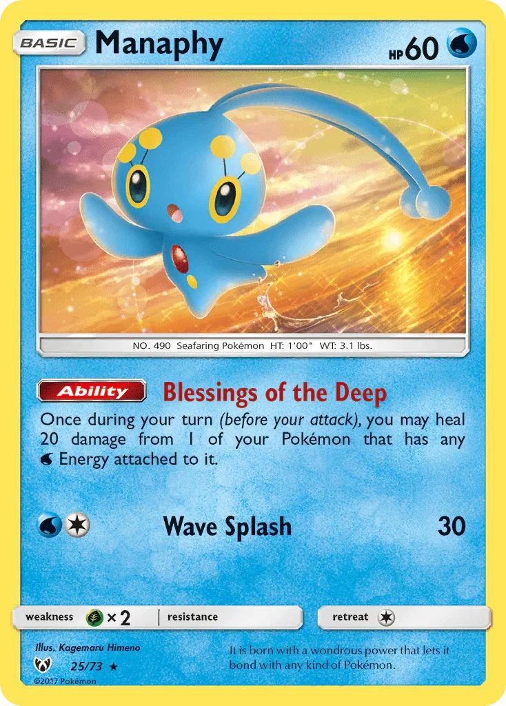 25, Grass[×2], Holo Rare, Holofoil, Reverse Holofoil, Sun & Moon: Shining Legends, Water Manaphy (25/73) [Sun & Moon: Shining Legends] - Trading Card World