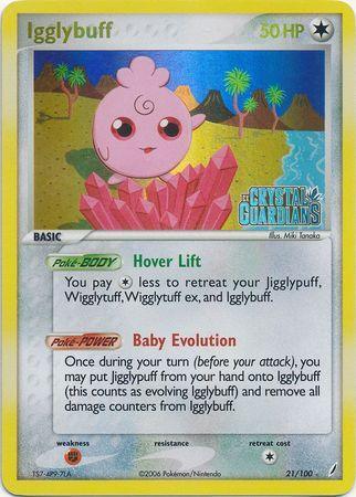 21, Colorless, EX: Crystal Guardians, Fighting[×2], Rare, Reverse Holofoil Igglybuff (21/100) (Stamped) [EX: Crystal Guardians] - Trading Card World