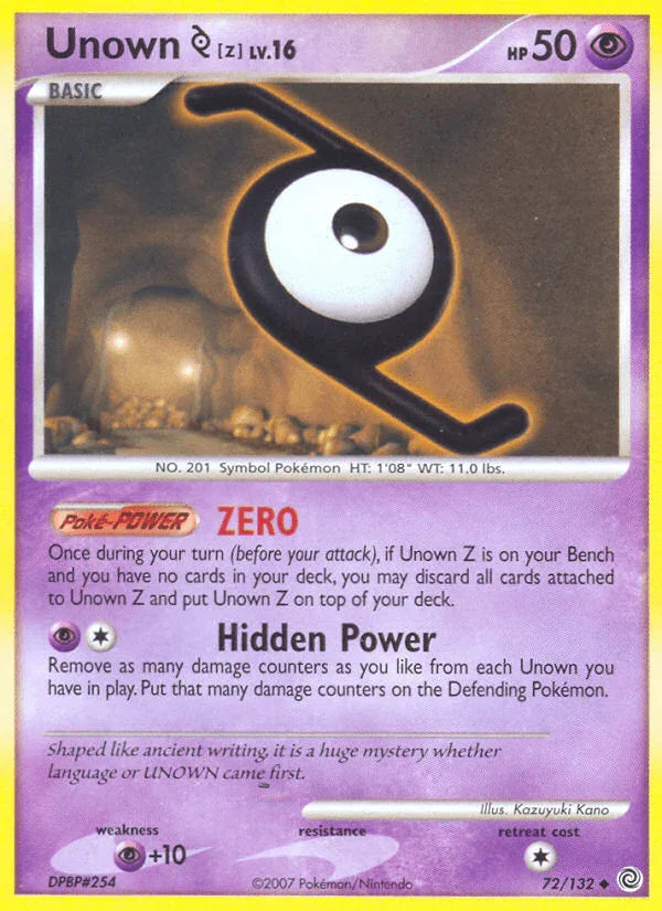 72, Diamond & Pearl: Secret Wonders, Normal, Psychic, Psychic[+10], Reverse Holofoil, Uncommon Unown Z (72/132) [Diamond & Pearl: Secret Wonders] - Trading Card World