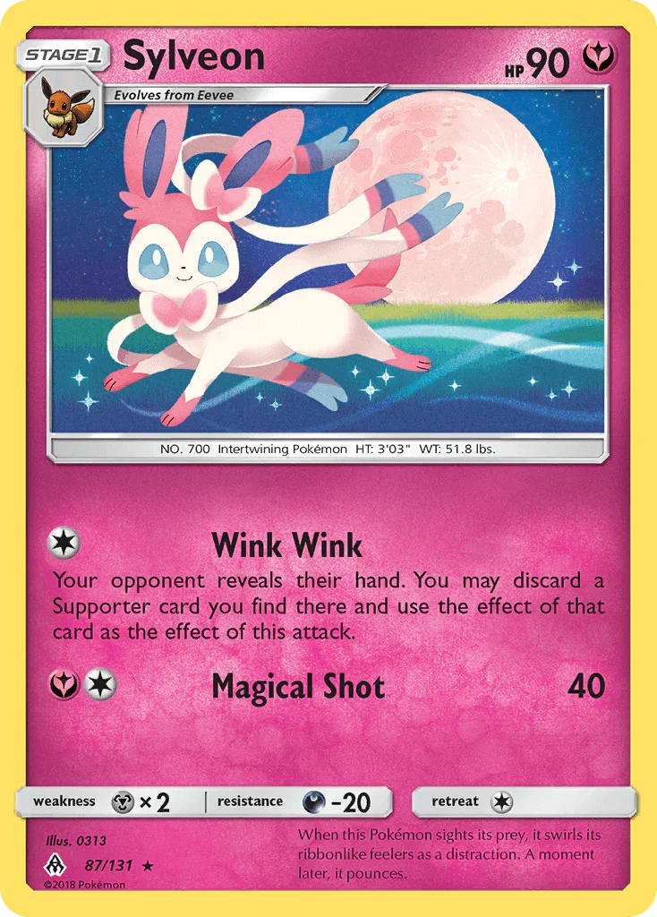 87, Darkness[-20], Fairy, Metal[×2], Normal, Rare, Reverse Holofoil, Sun & Moon: Forbidden Light Sylveon (87/131) [Sun & Moon: Forbidden Light] - Trading Card World