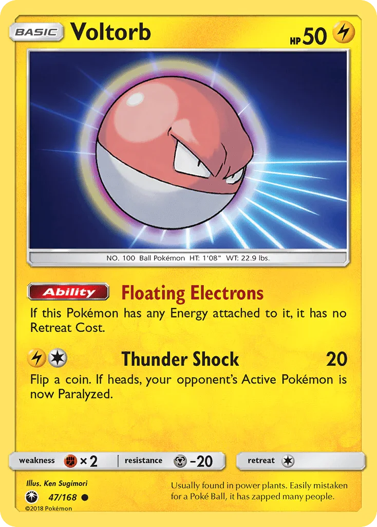 47, Common, Fighting[×2], Lightning, Metal[-20], Normal, Reverse Holofoil, Sun & Moon: Celestial Storm Voltorb (47/168) [Sun & Moon: Celestial Storm] - Trading Card World