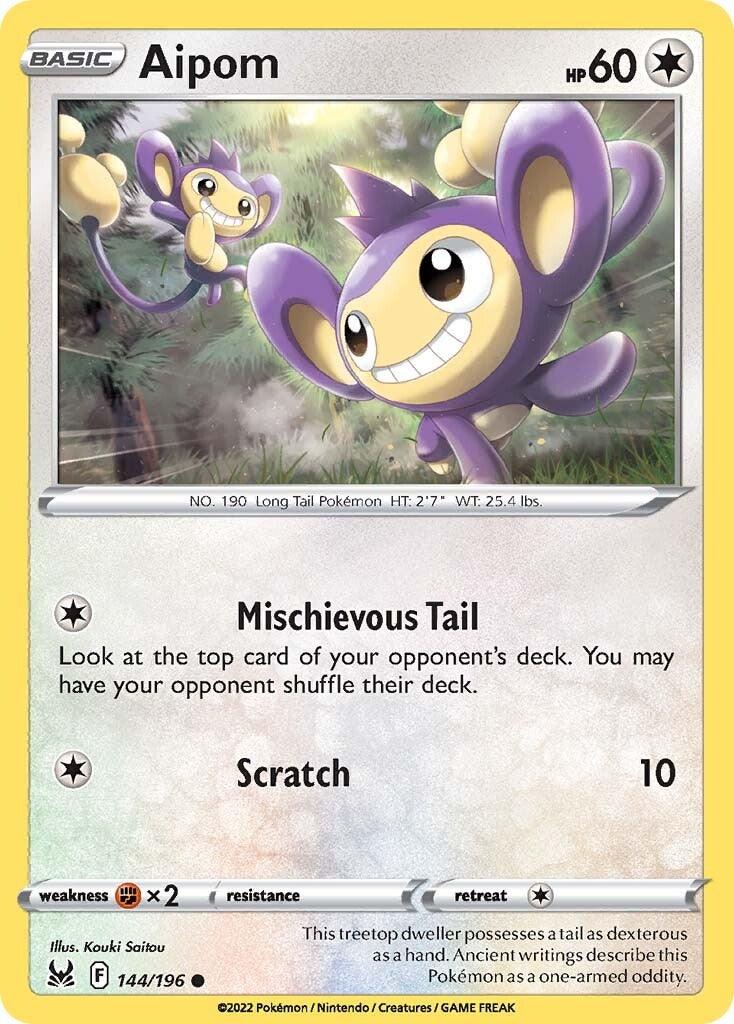 144, Colorless, Common, Fighting [x2], Normal, Reverse Holofoil, Sword & Shield: Lost Origin Aipom (144/196) [Sword & Shield: Lost Origin] - Trading Card World