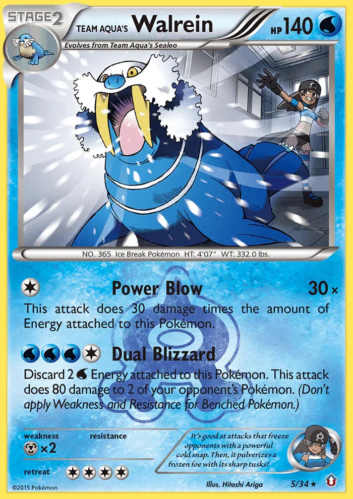 Holo Rare, Holofoil, Metal[×2], Reverse Holofoil, Water, XY: Double Crisis Team Aqua's Walrein (5/34) [XY: Double Crisis] - Trading Card World