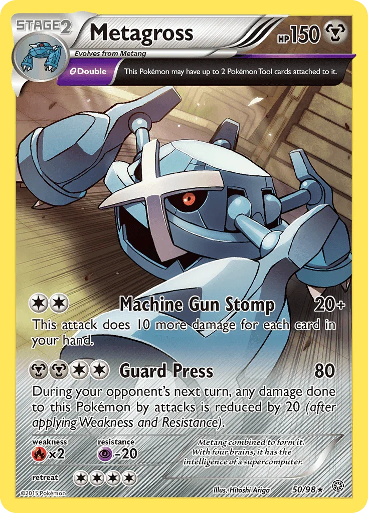 50, Fire[×2], Metal, Normal, Psychic[-20], Rare, Reverse Holofoil, XY: Ancient Origins Metagross (50/98) [XY: Ancient Origins] - Trading Card World