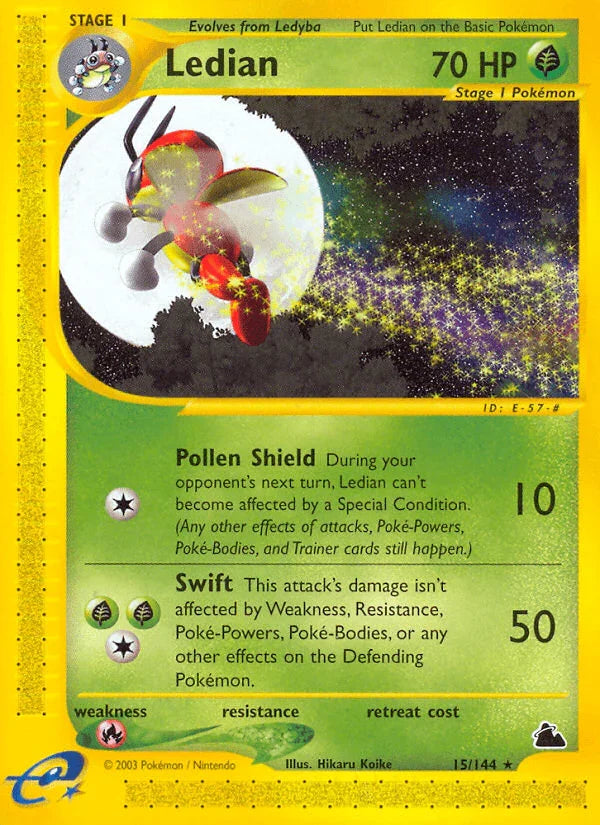 15, Fire[×2], Grass, Normal, Rare, Reverse Holofoil, Skyridge Ledian (15/144) [Skyridge] - Trading Card World