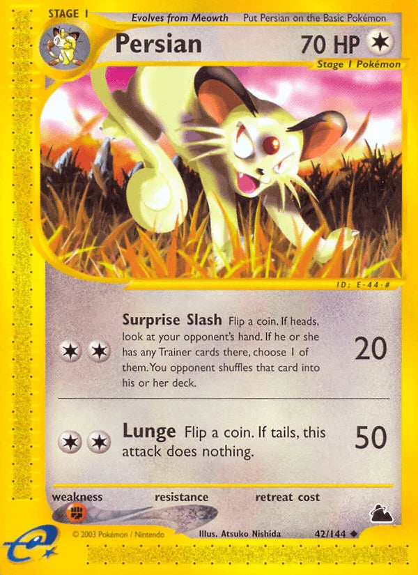 42, Colorless, Fighting[×2], Normal, Reverse Holofoil, Skyridge, Uncommon Persian (42/144) [Skyridge] - Trading Card World