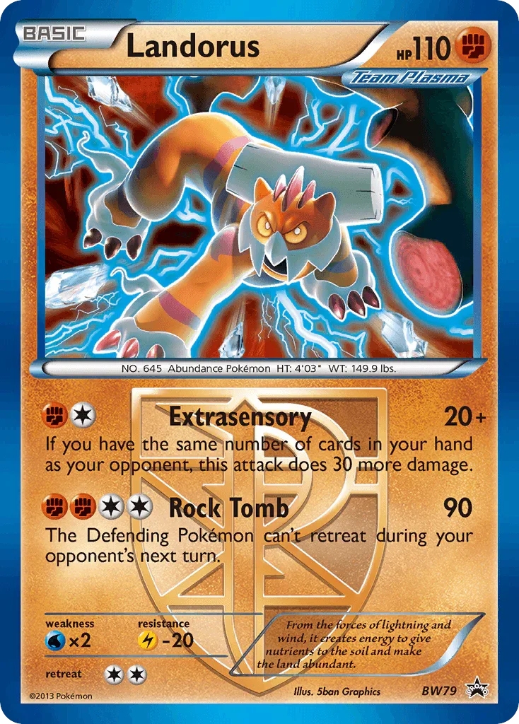 Black & White: Black Star Promos, BW79, Fighting, Holofoil, Lightning [-20], Promo, Water [x2] Landorus (BW79) (Team Plasma) [Black & White: Black Star Promos] - Trading Card World