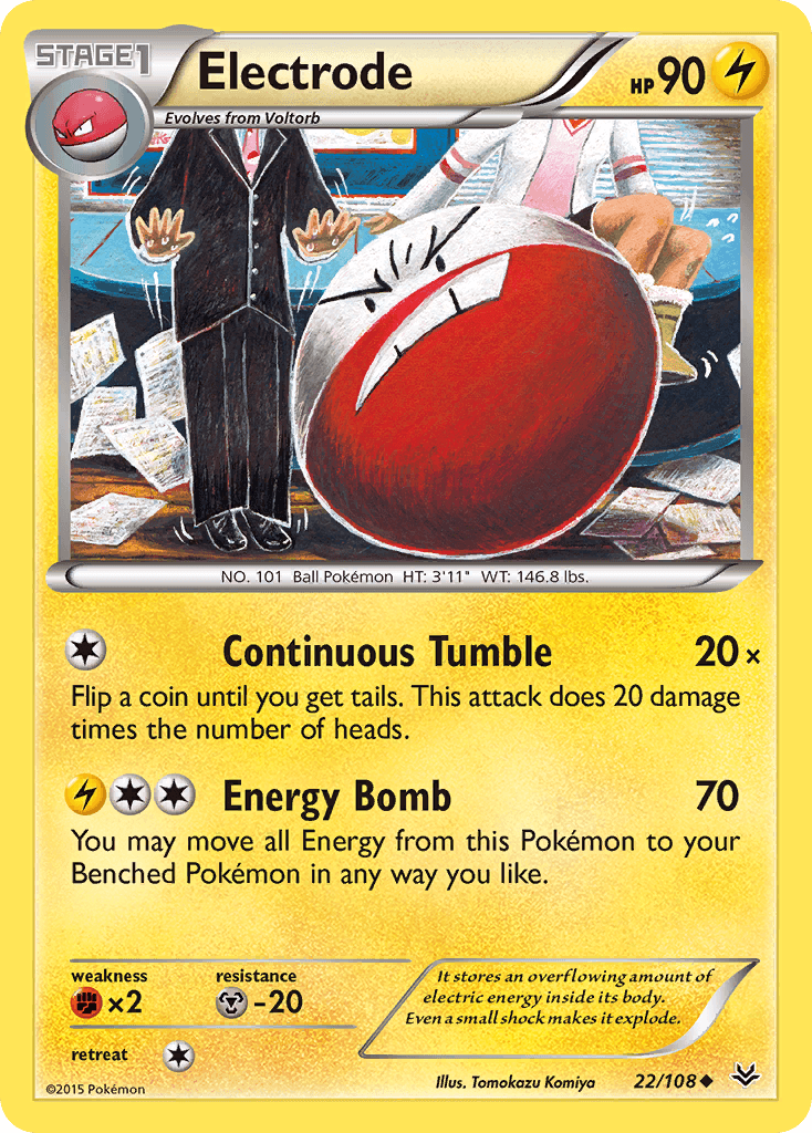 22, Fighting[×2], Lightning, Metal[-20], Normal, Reverse Holofoil, Uncommon, XY: Roaring Skies Electrode (22/108) [XY: Roaring Skies] - Trading Card World