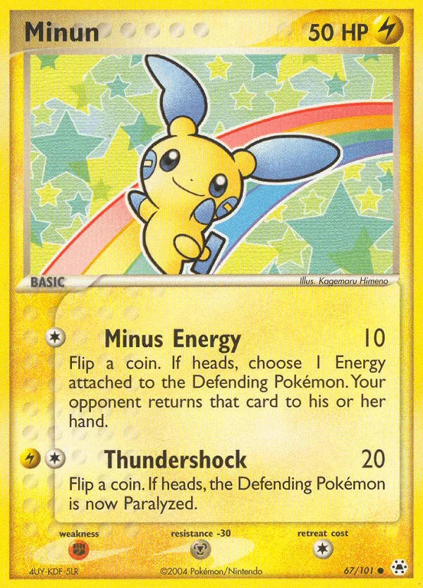 67, Common, EX: Hidden Legends, Fighting[×2], Lightning, Metal[-30], Normal, Reverse Holofoil Minun (67/101) [EX: Hidden Legends] - Trading Card World