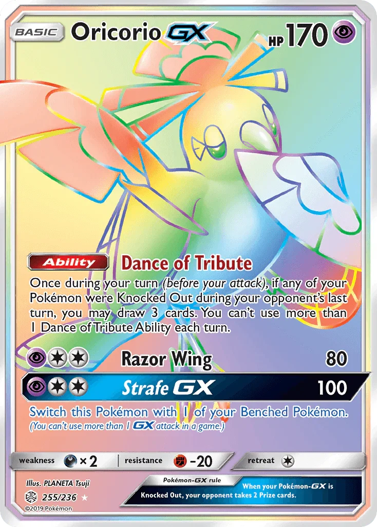 255, Darkness[×2], Fighting[-20], Holofoil, Psychic, Secret Rare, Sun & Moon: Cosmic Eclipse Oricorio GX (255/236) [Sun & Moon: Cosmic Eclipse] - Trading Card World