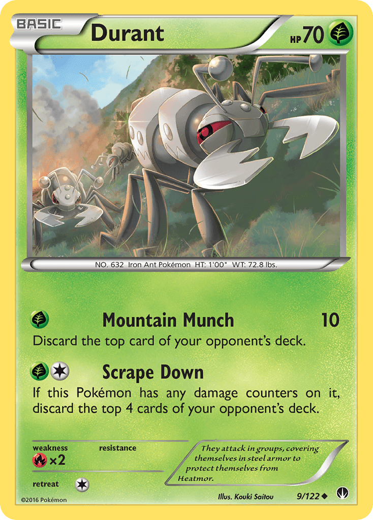 Fire[×2], Grass, Normal, Reverse Holofoil, Uncommon, XY: BREAKpoint Durant (9/122) [XY: BREAKpoint] - Trading Card World