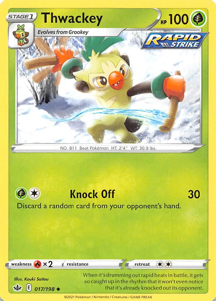 017, Fire [x2], Grass, Normal, Reverse Holofoil, Sword & Shield: Chilling Reign, Uncommon Thwackey (017/198) [Sword & Shield: Chilling Reign] - Trading Card World