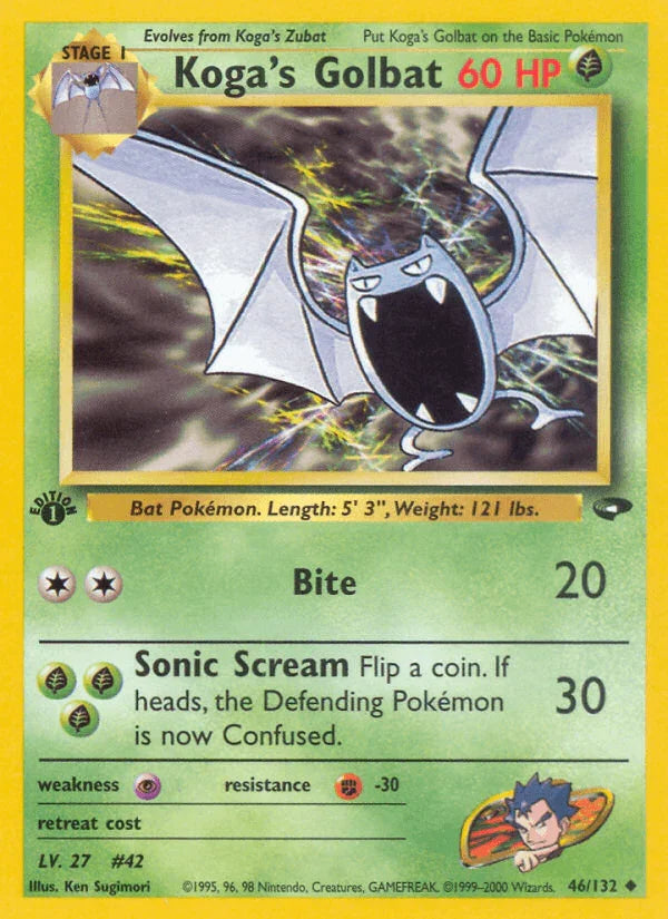 1st Edition Normal, 46, Fighting[-30], Grass, Gym Challenge 1st Edition, Psychic[×2], Uncommon Koga's Golbat (46/132) [Gym Challenge 1st Edition] - Trading Card World