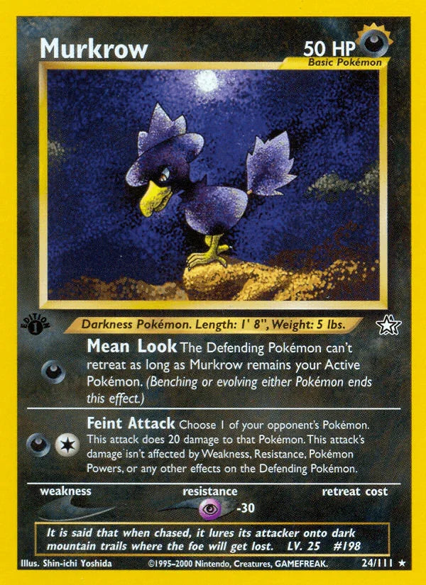 1st Edition Normal, 24, Darkness, Neo Genesis 1st Edition, Psychic[-30], Rare Murkrow (24/111) [Neo Genesis 1st Edition] - Trading Card World
