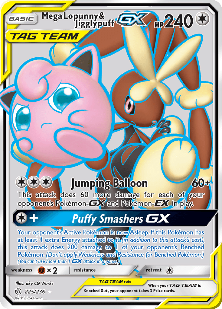 225, Colorless, Fighting[×2], Holofoil, Sun & Moon: Cosmic Eclipse, Ultra Rare Mega Lopunny & Jigglypuff GX (225/236) [Sun & Moon: Cosmic Eclipse] - Trading Card World
