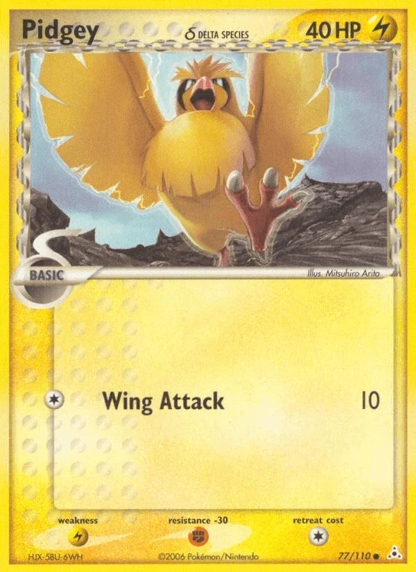 77, Common, EX: Holon Phantoms, Fighting[-30], Lightning, Lightning[×2], Normal Pidgey (77/110) (Delta Species) [EX: Holon Phantoms] - Trading Card World