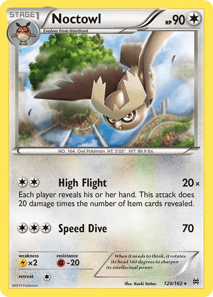 120, Colorless, Fighting[-20], Lightning[×2], Normal, Rare, Reverse Holofoil, XY: BREAKthrough Noctowl (120/162) [XY: BREAKthrough] - Trading Card World