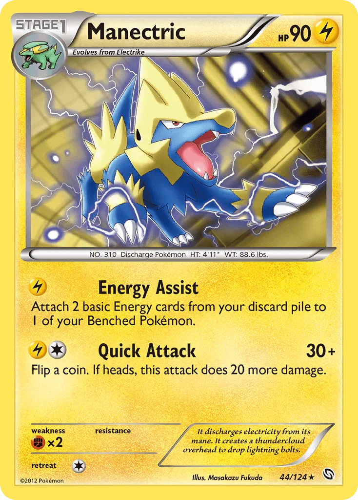 44, Black & White: Dragons Exalted, Fighting[×2], Lightning, Normal, Rare, Reverse Holofoil Manectric (44/124) [Black & White: Dragons Exalted] - Trading Card World