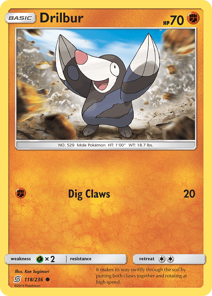 118, Common, Fighting, Grass[×2], Normal, Reverse Holofoil, Sun & Moon: Unified Minds Drilbur (118/236) [Sun & Moon: Unified Minds] - Trading Card World