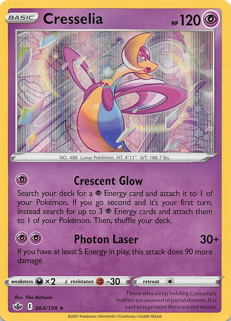 064, Darkness [x2], Fighting [-30], Holo Rare, Holofoil, Psychic, Reverse Holofoil, Sword & Shield: Chilling Reign Cresselia (064/198) [Sword & Shield: Chilling Reign] - Trading Card World