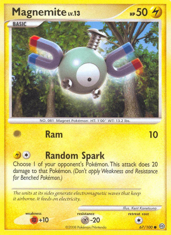 67, Common, Diamond & Pearl: Stormfront, Fighting[+10], Lightning, Metal[-20], Normal, Reverse Holofoil Magnemite (67/100) [Diamond & Pearl: Stormfront] - Trading Card World