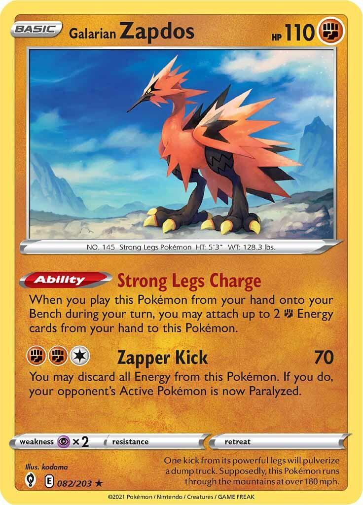 082, Fighting, Holo Rare, Holofoil, Psychic [x2], Reverse Holofoil, Sword & Shield: Evolving Skies Galarian Zapdos (082/203) [Sword & Shield: Evolving Skies] - Trading Card World