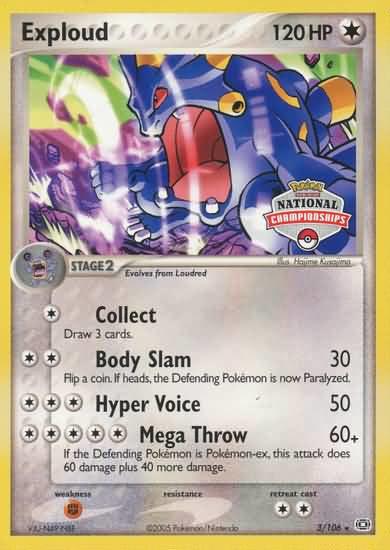 Colorless, EX: Emerald, Fighting[×2], Holofoil, Promo Exploud (3/106) (National Championship Promo) [EX: Emerald] - Trading Card World
