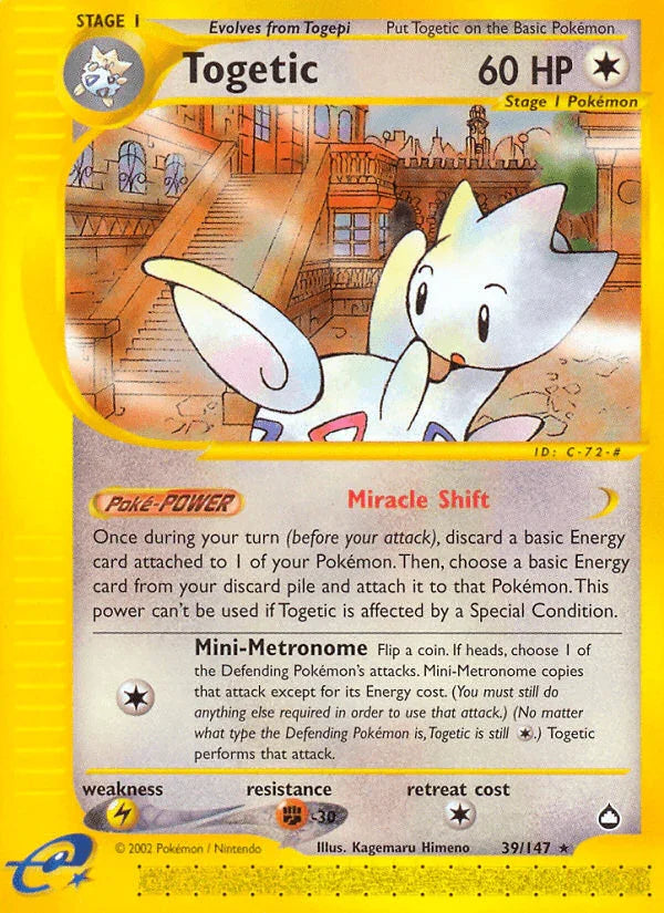 39, Aquapolis, Colorless, Fighting[-30], Lightning[×2], Normal, Rare, Reverse Holofoil Togetic (39/147) [Aquapolis] - Trading Card World