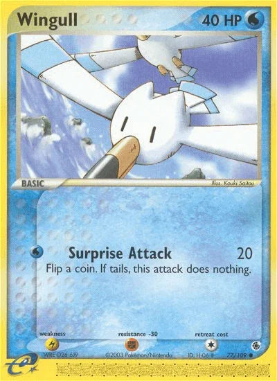 77, Common, EX: Ruby & Sapphire, Fighting[-30], Lightning[×2], Normal, Reverse Holofoil, Water Wingull (77/109) [EX: Ruby & Sapphire] - Trading Card World